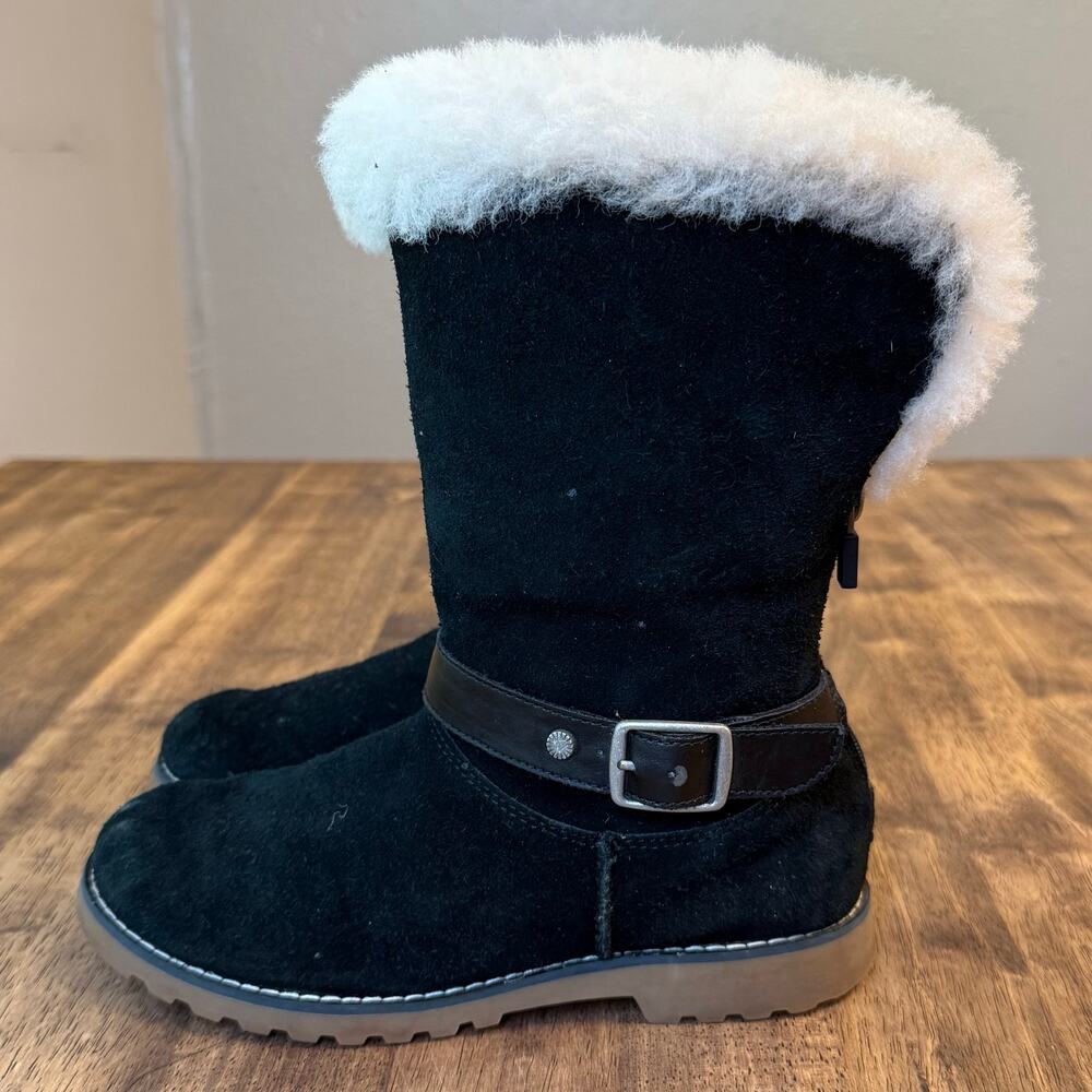 UGG Australia Boots Nessa Shearling Lined Black Suede Mid Calf Zip Up US 3 EU 35 - Picture 3 of 11